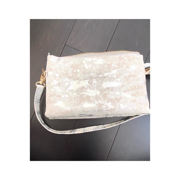 Suede Double Zip Crossbody, Yellow Gold Hardware - Picture 2 of 9